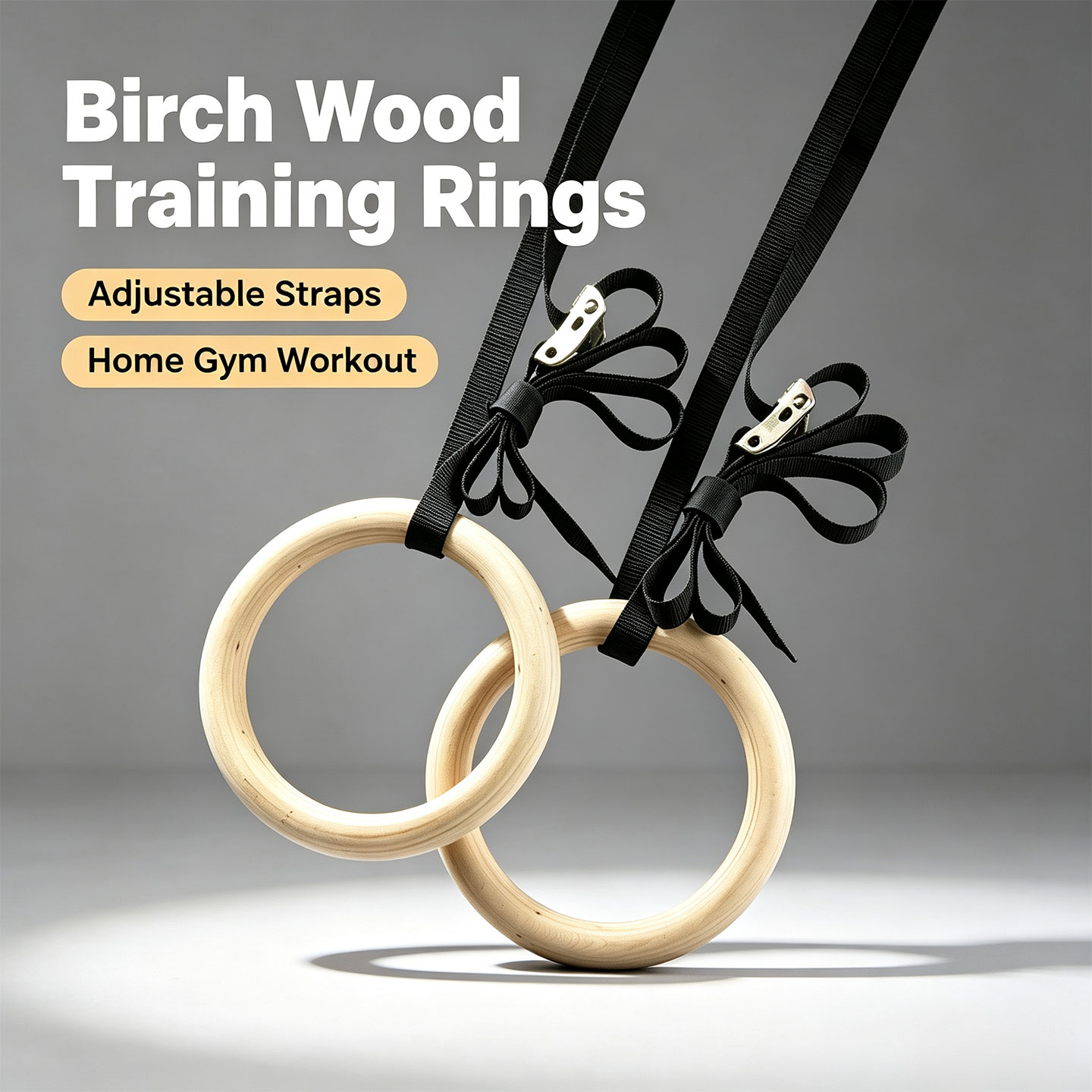 Gymnastic Ring Wood - Birch Wood Gymnastic Rings，with Adjustable Cam