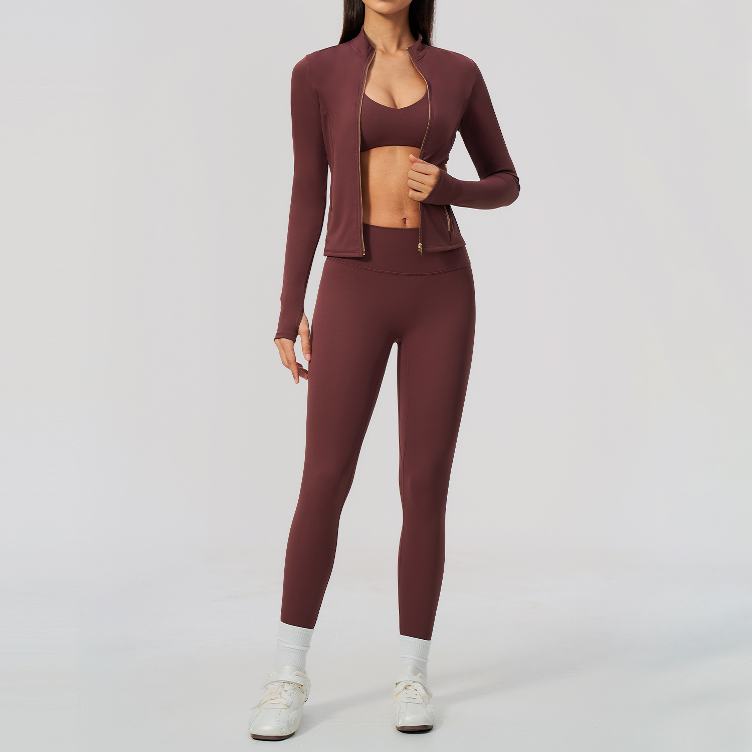 Women 2/3Pcs Yoga Set Zip Up T - Crossfit Workout With Equipment 评论和价格