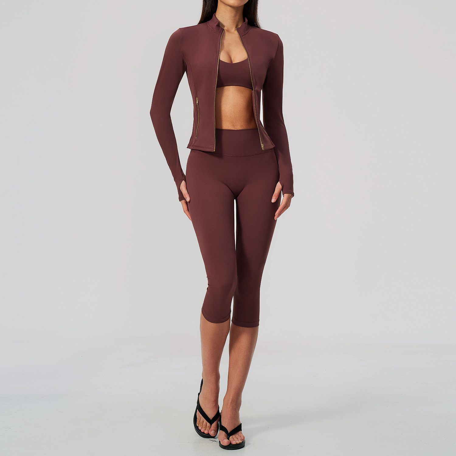 Women 2/3Pcs Yoga Set Zip Up T - Crossfit Workout With Equipment 评论和价格